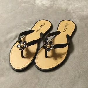 white line flip flops